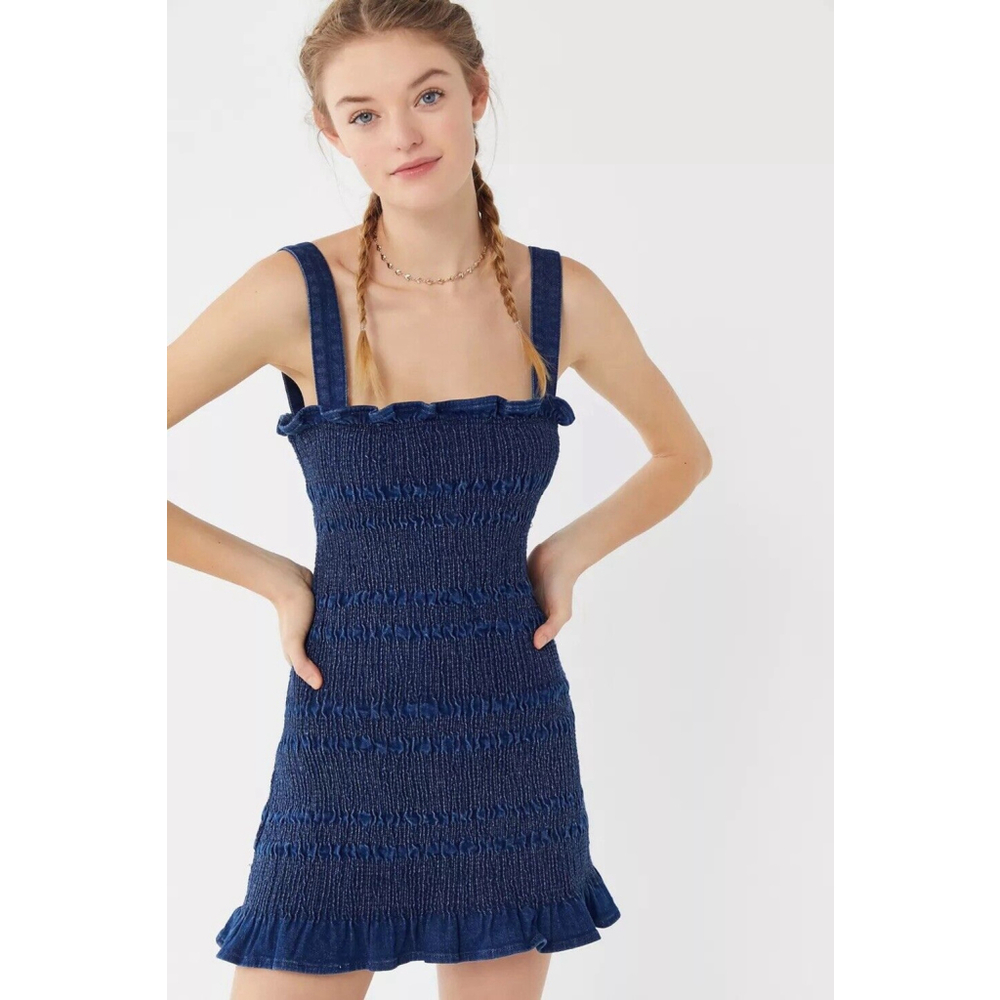 UO Sofia Denim Smocked Mini Dress Size 6